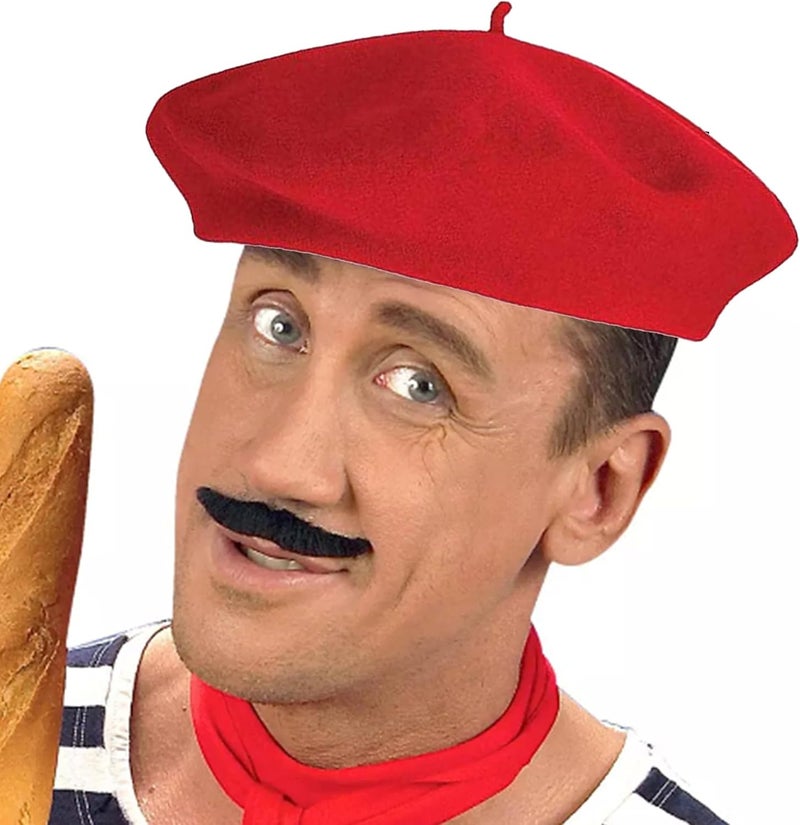 UTOWO Women French Beret Men Classic Stretchable Solid Beanie with Fake Mustache for Halloween-Mime Cosplay Accessory - Image 3